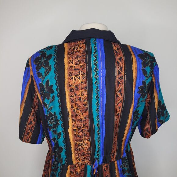 Vintage CASCAIS of CALIFORNIA Collared Dress Size 12 Geometric Short Sleeve USA - Picture 7 of 11